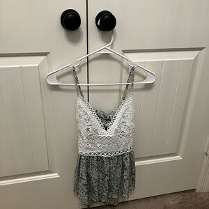 White and Green Lace Peplum Camisole